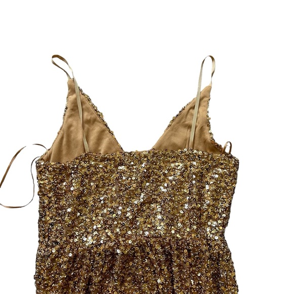 Zara gold sequins v neck maxi dress sleeveless size large disco wedding cocktail - Picture 4 of 11